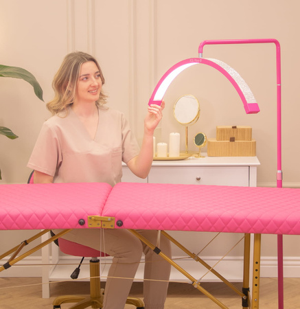 Lampa Kosmetyczna LED Podłogowa Pink 45w + Łóżko Kosmetyczne do Stylizacji Rzęs 60 cm