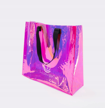 Torebka Shopper Damska I-COUCOU Duża Mieści A4 holograficzna RÓŻOWA