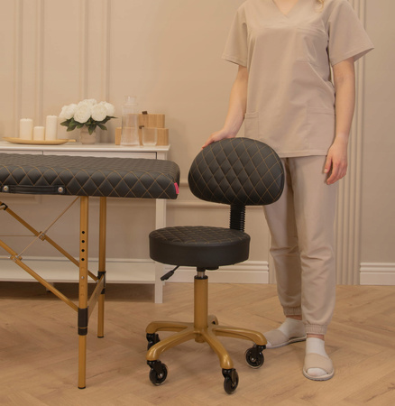 Krzesło Taboret Kosmetyczny Oparcie Makijażu Wizażu Obrotowy Kółkach Czarny