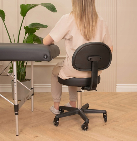 Taboret kosmetyczny płaski z oparciem CZARNY