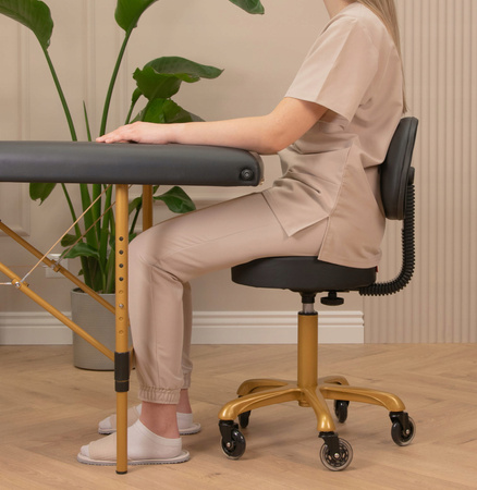 Taboret Kosmetyczny Krzesło Makijażu Wizażu Stołek Złoty Oparciem Kółkach