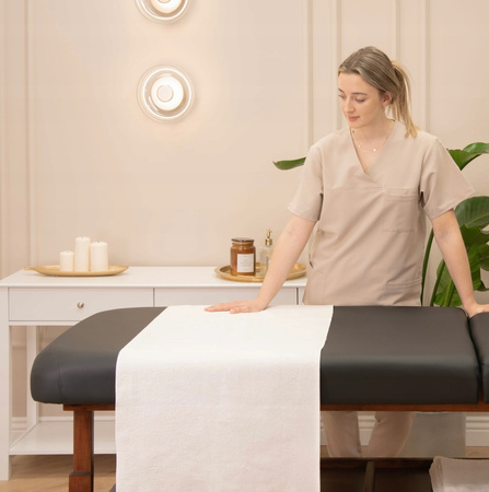 Stół / Łóżko do masażu stacjonarne drewniane - czarne - ciemny machoń