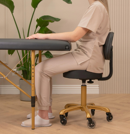 Pikowany taboret kosmetyczny płaski z oparciem Czarny - Złoty