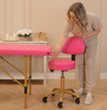 Pikowany taboret kosmetyczny płaski z oparciem RÓŻOWY- ZŁOTY
