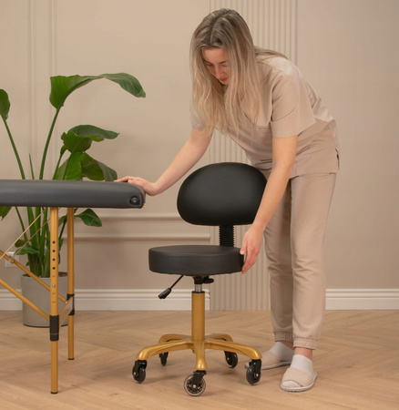 Taboret kosmetyczny płaski z oparciem CZARNY- ZŁOTY