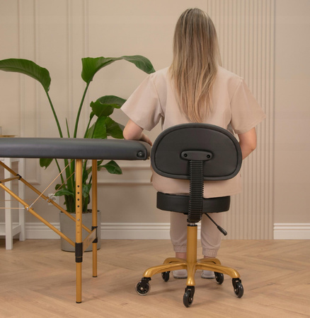 Pikowany taboret kosmetyczny płaski z oparciem Czarny - Złoty