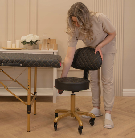 Krzesło Taboret Kosmetyczny Oparcie Makijażu Wizażu Obrotowy Kółkach Czarny