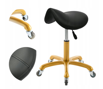 Krzesło kosmetyczne taboret typu siodło RODEO CZARNY - ZŁOTY