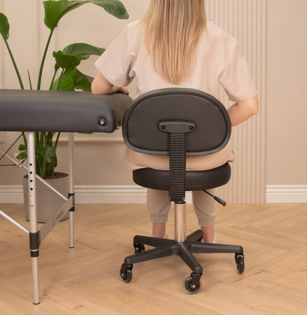 Taboret kosmetyczny płaski z oparciem CZARNY