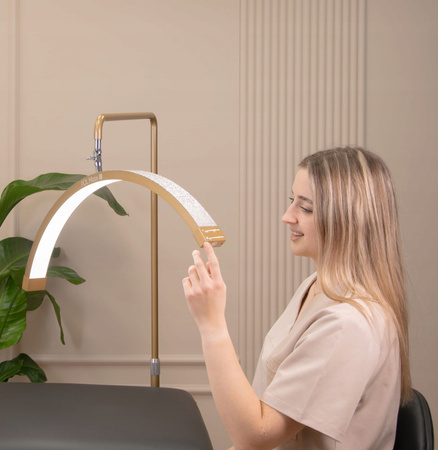 Lampa Kosmetyczna Podłogowa Stojąca Przedłużania Rzęs LED Bezcieniowa Złota