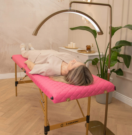 Lampa Kosmetyczna LED Podłogowa Pink 45w + Łóżko Kosmetyczne do Stylizacji Rzęs 60 cm