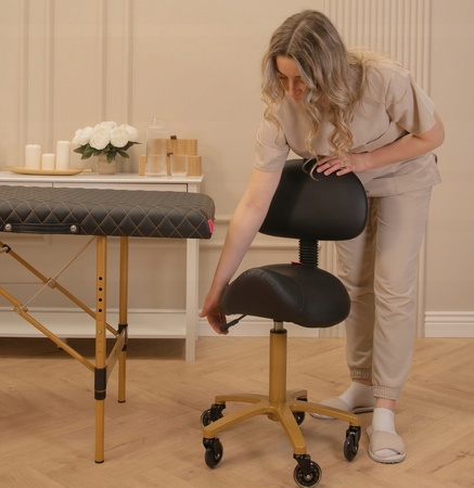 Taboret Krzesło Hoker Kosmetyczny Rodeo Siodło Regulowany Kółkach Czarny