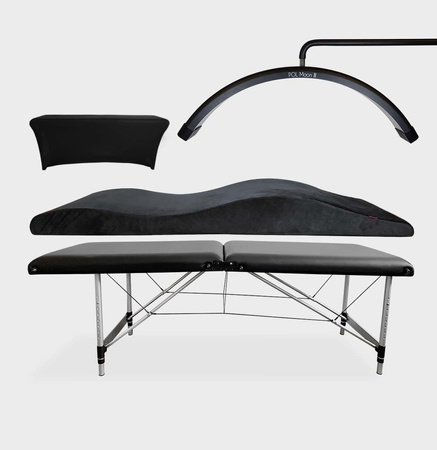 Materac kosmetyczny 60x185 cm + Łóżko do przedłużania rzęs 60 cm + Lampa + Prześcieradło