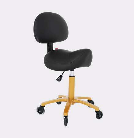 Krzesło Taboret Rodeo Siodło z oparciem kosmetyczne CZARNY - ZŁOTY