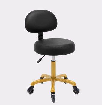 Taboret Kosmetyczny Krzesło Makijażu Wizażu Stołek Złoty Oparciem Kółkach