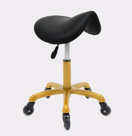 Krzesło kosmetyczne taboret typu siodło RODEO CZARNY - ZŁOTY