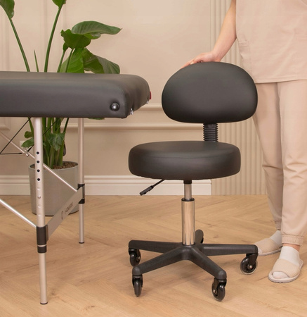 Taboret Kosmetyczny Krzesło Makijażu Wizażu Stołek Czarny Oparciem Kółkach