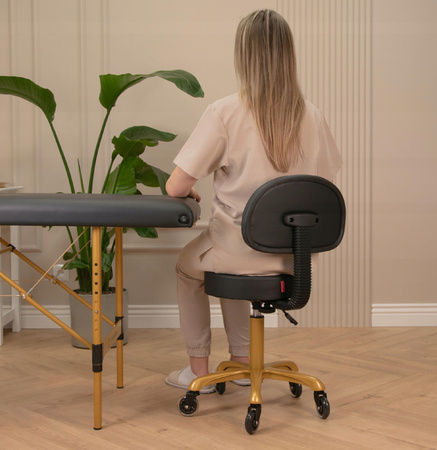 Pikowany taboret kosmetyczny płaski z oparciem Czarny - Złoty