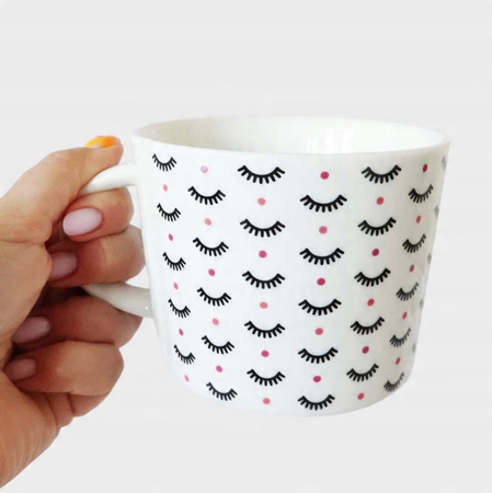 KUBEK BIAŁY PORCELANOWY 350 ML RZĘSY DO SALONU KOSMETYCZNEGO