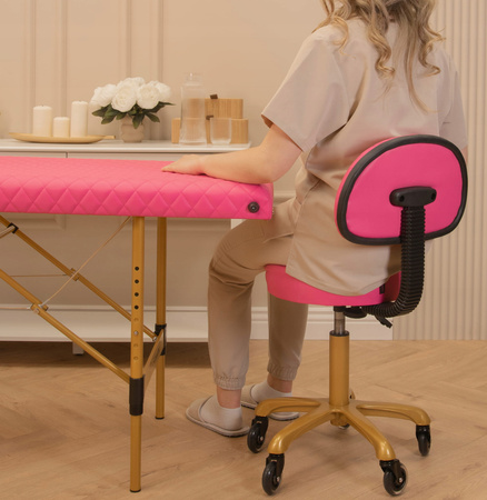 Krzesło Kosmetyczne Taboret Płaski Oparciem Kółkach Fryzjerski Regulowany