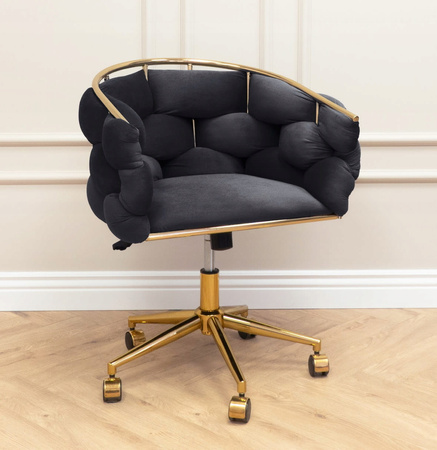 Fotel Obrotowy BALLOON Welurowy Krzesło Fryzjerski Siedzisko Salonu CZARNY