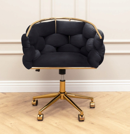 Fotel Obrotowy BALLOON Welurowy Krzesło Fryzjerski Siedzisko Salonu CZARNY