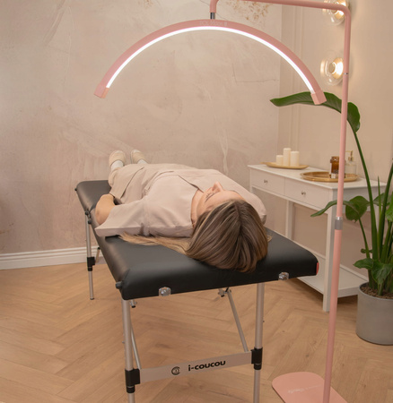 Lampa Kosmetyczna LED Stojąca Biała + Łóżko Kosmetyczne Stół do Stylizacji Rzęs 60 cm