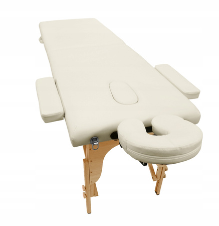 Łóżko do masażu kosmetyczne drewniane - kremowe