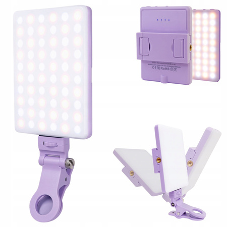 Lampka LED Klips Składana Telefon Selfie Zdjęć Makijażu Kosmetyczna Fiolet
