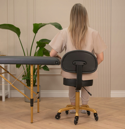 Taboret kosmetyczny płaski z oparciem CZARNY- ZŁOTY