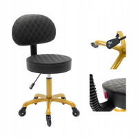 Pikowany taboret kosmetyczny płaski z oparciem Czarny - Złoty